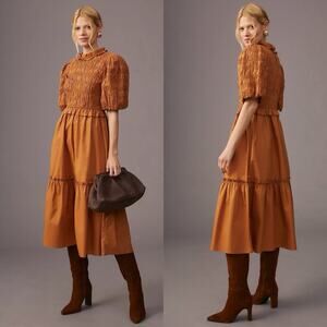 Anthropologie Dress Womens Small Brown Moon River Ruffle Tiered Midi Maxi Boho